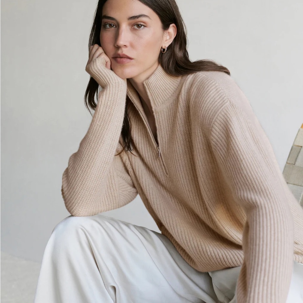 Jenni Kayne Cashmere Half Zip - Oatmeal - Size Medium- NWT